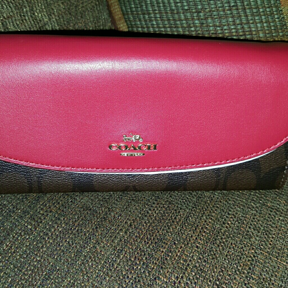 New Coach True Red Signature PVC Checkbook Clutch
